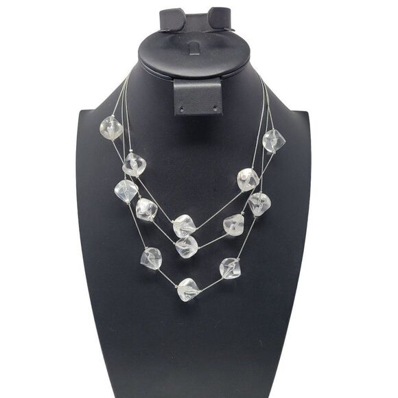 Vintage Signed Chico's Silver Tone Multi Strand Chunky Acrylic Torsade Necklace - Picture 1 of 13